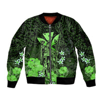 Polynesian Pride King Kamehameha Day Hawaii Sleeve Zip Bomber Jacket Polynesia Tribal Kanaka And Hibiscus Green LT14 Unisex Green - Polynesian Pride