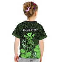 Personalised King Kamehameha Day Hawaii Kid T Shirt Polynesia Tribal Kanaka And Hibiscus Green LT14 - Polynesian Pride