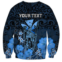 Personalised King Kamehameha Day Hawaii Sweatshirt Polynesia Tribal Kanaka And Hibiscus Blue LT14 - Polynesian Pride