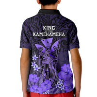 Polynesian Pride King Kamehameha Day Hawaii Kid Polo Shirt Polynesia Tribal Kanaka And Hibiscus Purple LT14 - Polynesian Pride