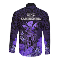 Polynesian Pride King Kamehameha Day Hawaii Long Sleeve Button Shirt Polynesia Tribal Kanaka And Hibiscus Purple LT14 - Polynesian Pride