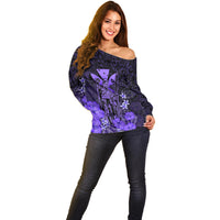 Polynesian Pride King Kamehameha Day Hawaii Off Shoulder Sweater Polynesia Tribal Kanaka And Hibiscus Purple LT14 - Polynesian Pride