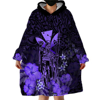 Polynesian Pride King Kamehameha Day Hawaii Wearable Blanket Hoodie Polynesia Tribal Kanaka And Hibiscus Purple LT14 - Polynesian Pride