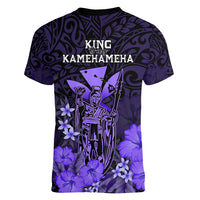 Polynesian Pride King Kamehameha Day Hawaii Women V Neck T Shirt Polynesia Tribal Kanaka And Hibiscus Purple LT14 - Polynesian Pride