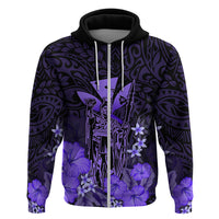 Custom King Kamehameha Day Hawaii Hoodie Polynesia Tribal Kanaka and Hibiscus Purple LT14 Zip Hoodie Purple - Polynesian Pride