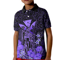Personalised King Kamehameha Day Hawaii Kid Polo Shirt Polynesia Tribal Kanaka And Hibiscus Purple LT14 Kid Purple - Polynesian Pride