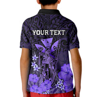 Personalised King Kamehameha Day Hawaii Kid Polo Shirt Polynesia Tribal Kanaka And Hibiscus Purple LT14 - Polynesian Pride