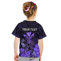 Personalised King Kamehameha Day Hawaii Kid T Shirt Polynesia Tribal Kanaka And Hibiscus Purple LT14 - Polynesian Pride