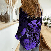 Personalised King Kamehameha Day Hawaii Women Casual Shirt Polynesia Tribal Kanaka And Hibiscus Purple LT14 - Polynesian Pride