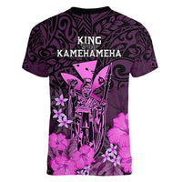 Polynesian Pride King Kamehameha Day Hawaii Women V Neck T Shirt Polynesia Tribal Kanaka And Hibiscus Pink LT14 - Polynesian Pride