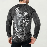 Guam Blue Marlin Fishing Button Sweatshirt Guahan Fish Hook Tattoo Black Version