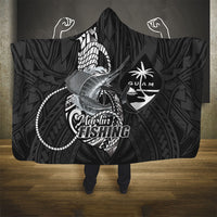 Guam Blue Marlin Fishing Hooded Blanket Guahan Fish Hook Tattoo Black Version