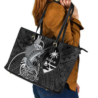 Guam Blue Marlin Fishing Leather Tote Bag Guahan Fish Hook Tattoo Black Version