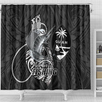 Guam Blue Marlin Fishing Shower Curtain Guahan Fish Hook Tattoo Black Version