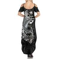 Guam Blue Marlin Fishing Summer Maxi Dress Guahan Fish Hook Tattoo Black Version