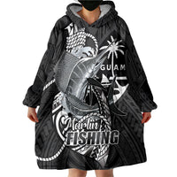 Guam Blue Marlin Fishing Wearable Blanket Hoodie Guahan Fish Hook Tattoo Black Version