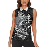 Guam Blue Marlin Fishing Women Sleeveless Polo Shirt Guahan Fish Hook Tattoo Black Version