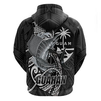 Guam Blue Marlin Fishing Zip Hoodie Guahan Fish Hook Tattoo Black Version