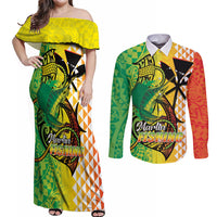 Hawaii Blue Marlin Fishing Couples Matching Off Shoulder Maxi Dress and Long Sleeve Button Shirt Hawaiian Kanaka Kakau Reggae LT14 Reggae - Polynesian Pride