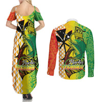 Hawaii Blue Marlin Fishing Couples Matching Summer Maxi Dress and Long Sleeve Button Shirt Hawaiian Kanaka Kakau Reggae LT14 - Polynesian Pride