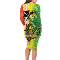 Hawaii Blue Marlin Fishing Family Matching Long Sleeve Bodycon Dress and Hawaiian Shirt Hawaiian Kanaka Kakau Reggae LT14 - Polynesian Pride