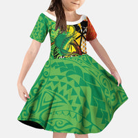 Hawaii Blue Marlin Fishing Family Matching Mermaid Dress and Hawaiian Shirt Hawaiian Kanaka Kakau Reggae LT14 Daughter's Dress Reggae - Polynesian Pride