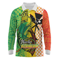 Hawaii Blue Marlin Fishing Long Sleeve Polo Shirt Hawaiian Kanaka Kakau Reggae