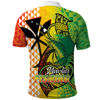 Hawaii Blue Marlin Fishing Polo Shirt Hawaiian Kanaka Kakau Reggae