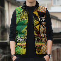 Hawaii Blue Marlin Fishing Sleeveless Puffer Jacket Hawaiian Kanaka Kakau Reggae