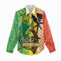 Hawaii Blue Marlin Fishing Women Casual Shirt Hawaiian Kanaka Kakau Reggae LT14 - Polynesian Pride