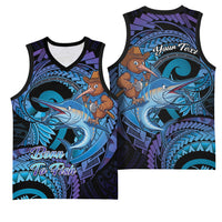 Personalised Blue Marlin Fishing New Zealand Basketball Jersey NZ Kiwi Cowboy Born To Fish LT14 - Polynesian Pride