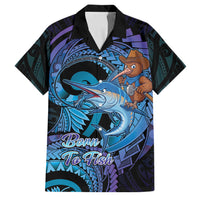 Personalised Blue Marlin Fishing New Zealand Family Matching Off The Shoulder Long Sleeve Dress and Hawaiian Shirt NZ Kiwi Cowboy Born To Fish LT14 Dad's Shirt - Short Sleeve Purple - Polynesian Pride