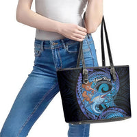 Personalised Blue Marlin Fishing New Zealand Leather Tote Bag NZ Kiwi Cowboy Born To Fish LT14 - Polynesian Pride