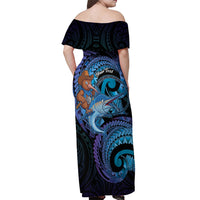 Personalised Blue Marlin Fishing New Zealand Off Shoulder Maxi Dress NZ Kiwi Cowboy Born To Fish LT14 - Polynesian Pride
