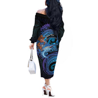 Personalised Blue Marlin Fishing New Zealand Off The Shoulder Long Sleeve Dress NZ Kiwi Cowboy Born To Fish LT14 - Polynesian Pride