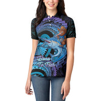 Personalised Blue Marlin Fishing New Zealand Women Polo Shirt NZ Kiwi Cowboy Born To Fish LT14 - Polynesian Pride
