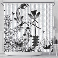 Japan And Hawaii Shower Curtain Sakura Koi Fish Hawaiian Lei Kanaka - Polynesian Pride