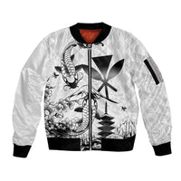 Japan And Hawaii Sleeve Zip Bomber Jacket Sakura Koi Fish Hawaiian Lei Kanaka LT14 Unisex White - Polynesian Pride