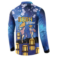 Japan Obon Festival Button Sweatshirt Sakura Lanterns With Bon Dance - Polynesian Pride