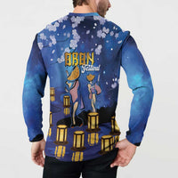 Japan Obon Festival Button Sweatshirt Sakura Lanterns With Bon Dance - Polynesian Pride