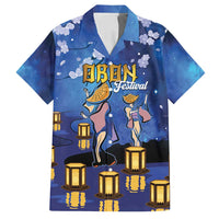 Japan Obon Festival Family Matching Puletasi and Hawaiian Shirt Sakura Lanterns With Bon Dance LT14 Dad's Shirt - Short Sleeve Blue - Polynesian Pride