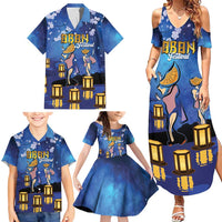 Japan Obon Festival Family Matching Summer Maxi Dress and Hawaiian Shirt Sakura Lanterns With Bon Dance - Polynesian Pride