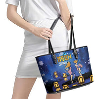 Japan Obon Festival Leather Tote Bag Sakura Lanterns With Bon Dance LT14 - Polynesian Pride