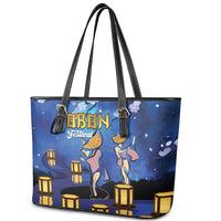 Japan Obon Festival Leather Tote Bag Sakura Lanterns With Bon Dance LT14 - Polynesian Pride