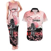 Personalised Japan Samurai Warrior Couples Matching Tank Maxi Dress and Hawaiian Shirt Japanese Cherry Blossom Polynesian Pattern - Polynesian Pride