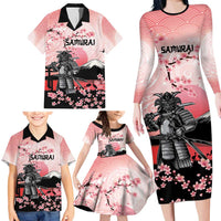 Personalised Japan Samurai Warrior Family Matching Long Sleeve Bodycon Dress and Hawaiian Shirt Japanese Cherry Blossom Polynesian Pattern - Polynesian Pride