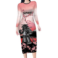 Personalised Japan Samurai Warrior Family Matching Long Sleeve Bodycon Dress and Hawaiian Shirt Japanese Cherry Blossom Polynesian Pattern - Polynesian Pride