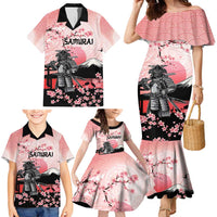 Personalised Japan Samurai Warrior Family Matching Mermaid Dress and Hawaiian Shirt Japanese Cherry Blossom Polynesian Pattern - Polynesian Pride