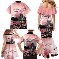 Personalised Japan Samurai Warrior Family Matching Mermaid Dress and Hawaiian Shirt Japanese Cherry Blossom Polynesian Pattern - Polynesian Pride