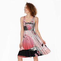 Personalised Japan Samurai Warrior Midi Dress Japanese Cherry Blossom Polynesian Pattern - Polynesian Pride